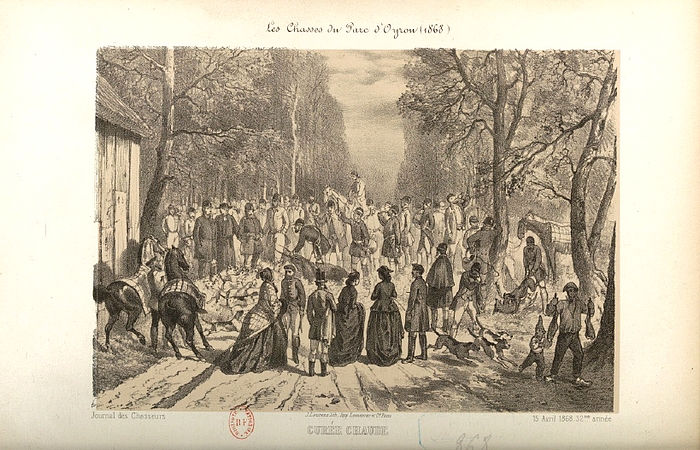 Curée au parc d'Oyron en 1868 - Gravure du XIXe siècle - Société de Vènerie